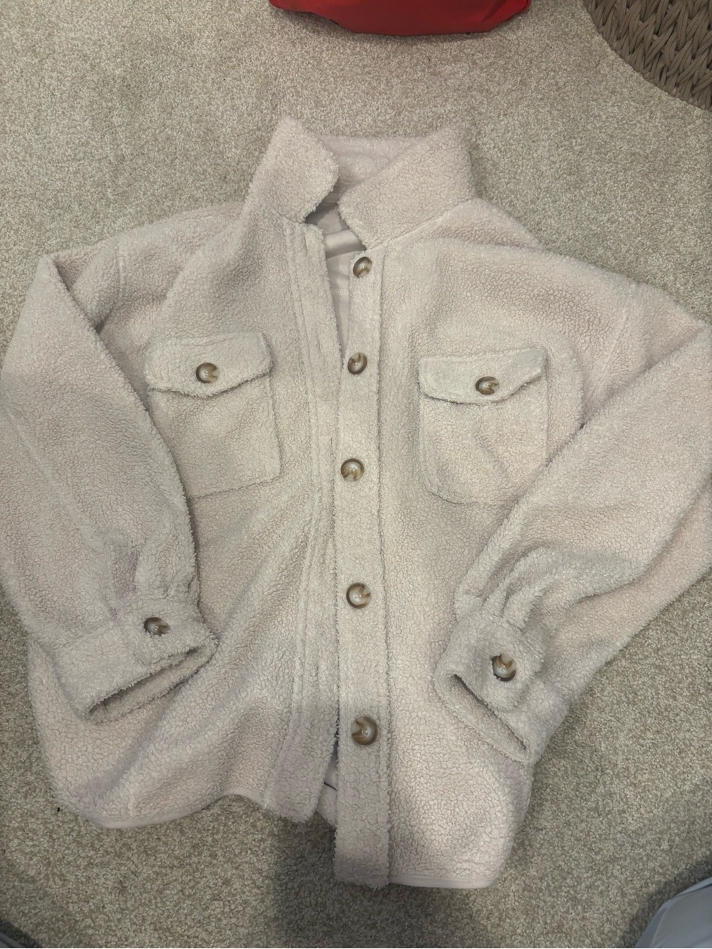 Wishlist Cream Teddy Button-Up Jacket with Chest Flap Pockets